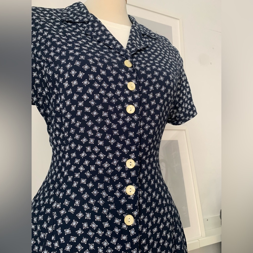 Navy Floral Button-Front Maxi Dress